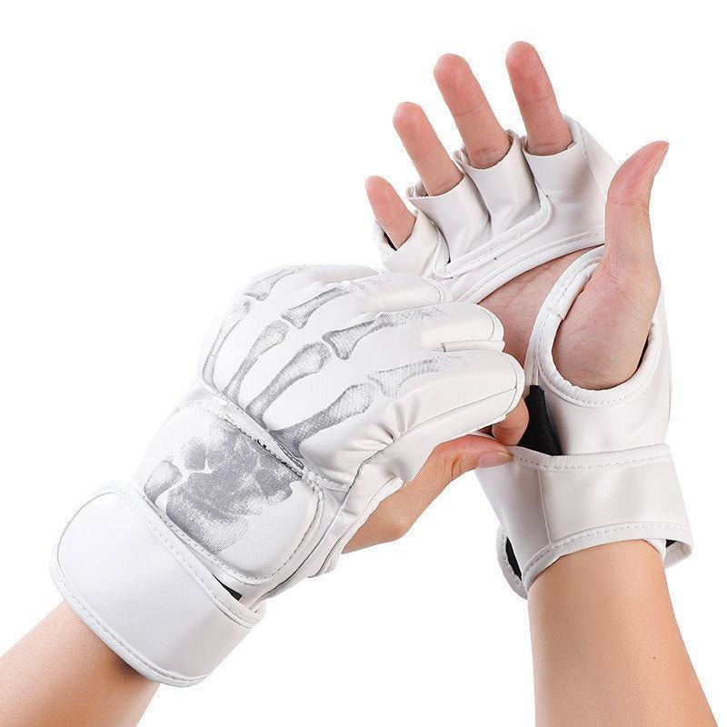 Half Finger Boxing Gloves, Professional Ghost Hand Print Training Gloves for Men & Women, Professional Sports Equipment for Boxing & Martial Arts